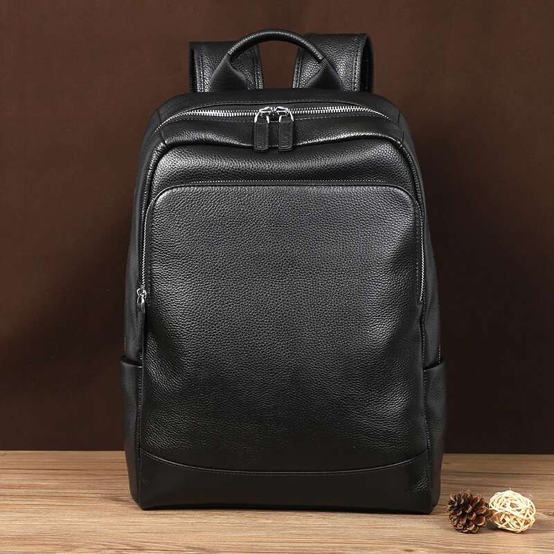 New Natural Cowskin 100% Genuine Men's Fashion Large Capacity Shoolbag For Boy Leather Laptop Backpack Bag