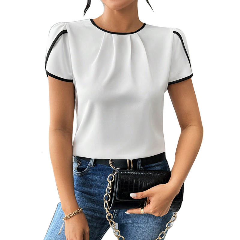 Womens clothing 2025 summer versatile short sleeved shirt pullover shirt top