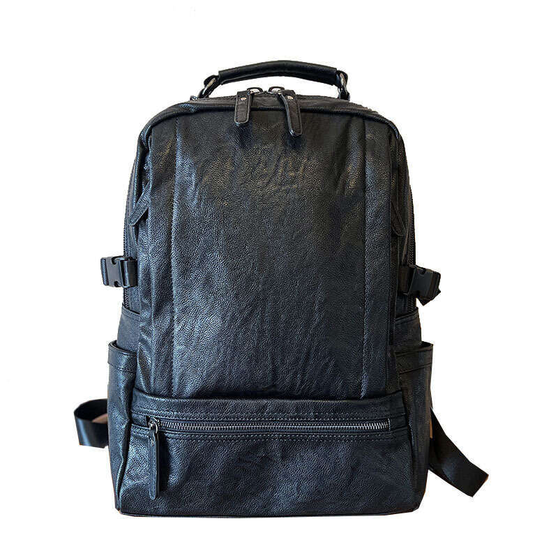 Japanese And Korean Trendy Men's New Soft Leather Large Capacity Fashion Leisure Travel Backpack