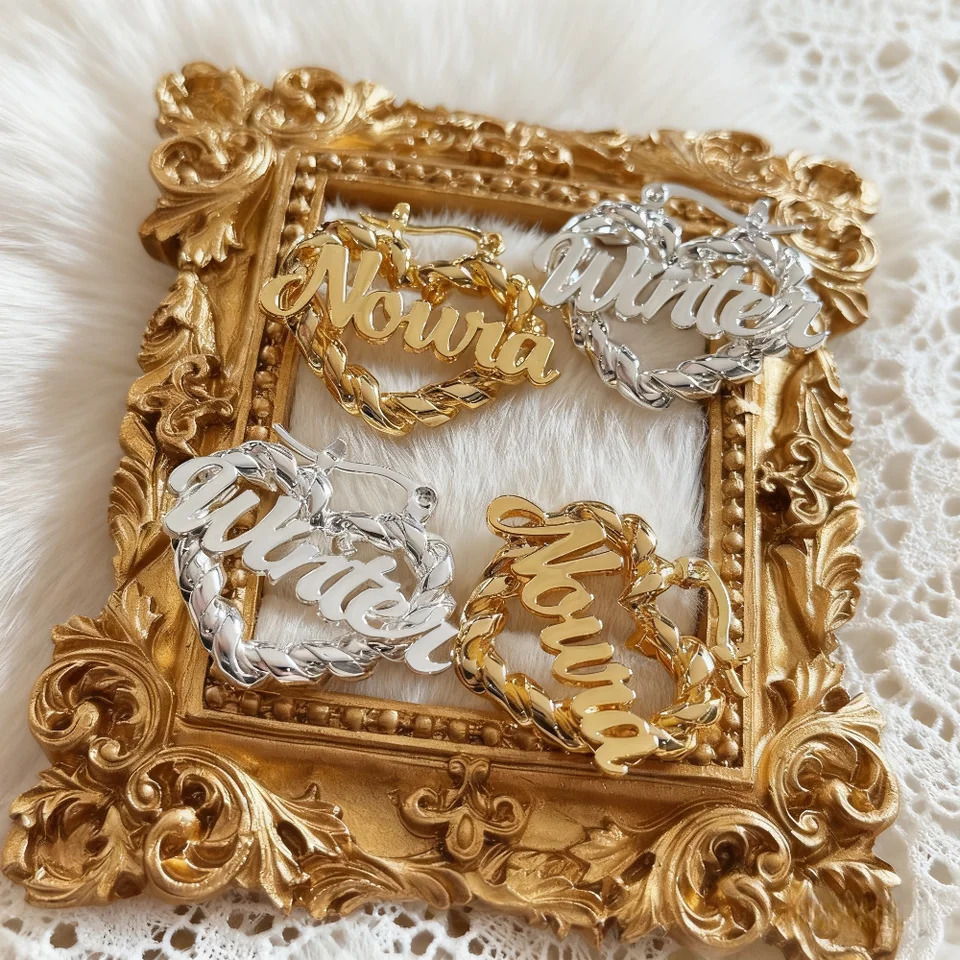 DUOYING Custom Name Twist Hoop Earrings Heart Personalised Nameplate Stainless Steel Jewelry 251112