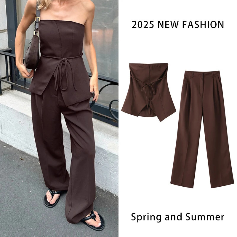 Womens fashion 2-piece sexy backless waistband sleeveless lace top loose wide leg pants summer womens clothing 250411