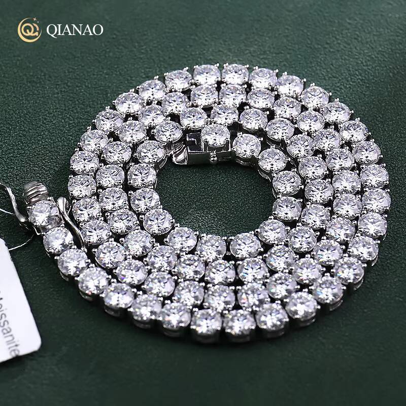 Fine Jewelry 100 925 Silver Chain Necklace 3MM Hip Hop Vvs Moissanite Diamond Tennis Chain Iced Out Chain Mens Necklaces