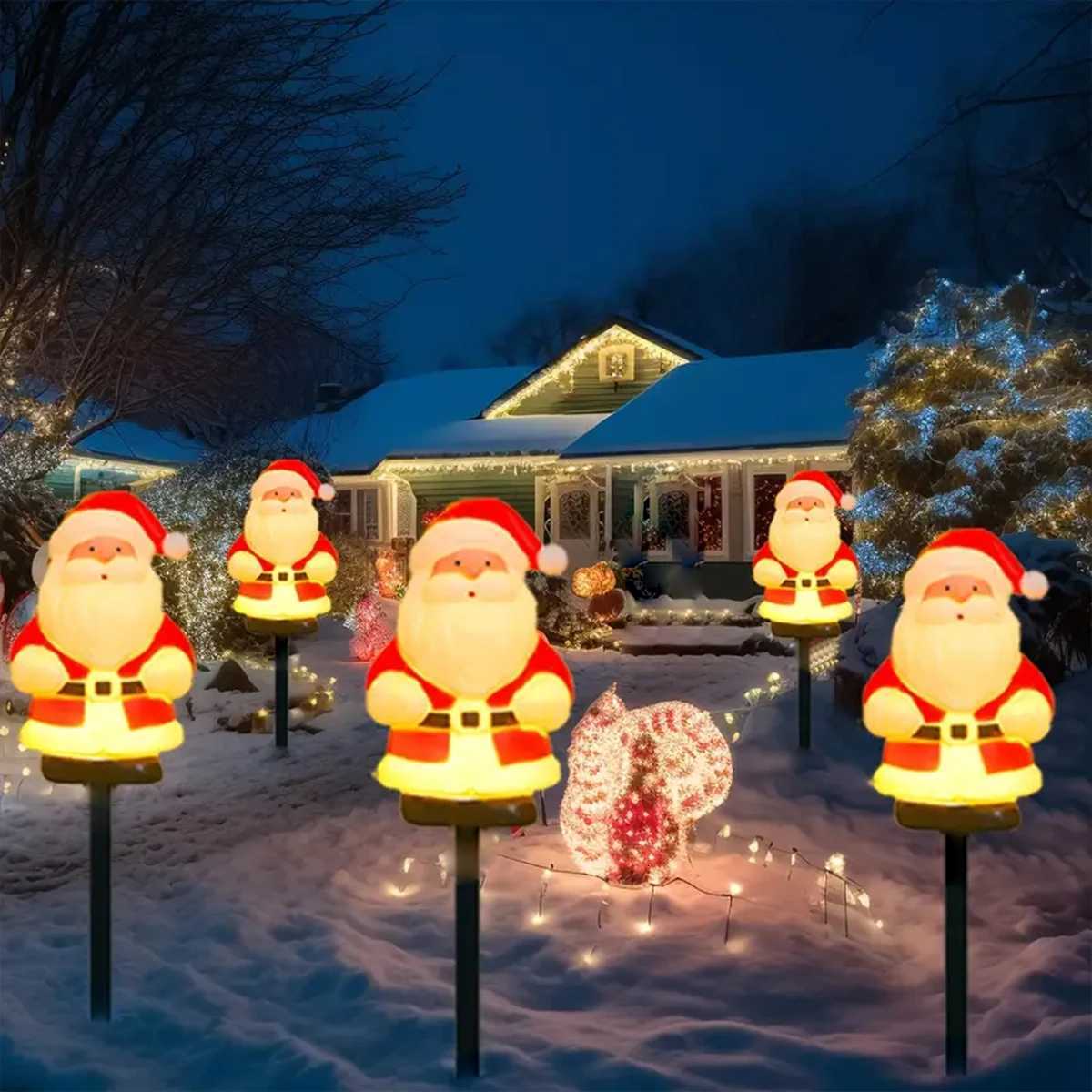 5Pcs/Set Christmas Santa Claus Pathway Lights Garden Stake Lights Solar Powered For Patio Camping Xmas Holiday Party Decoration M251113