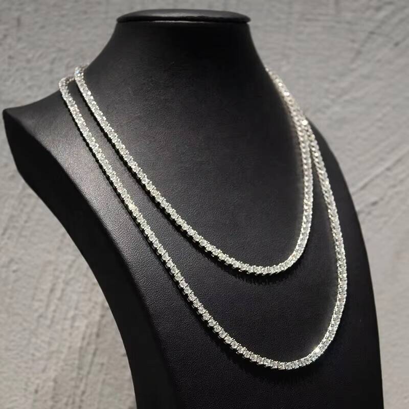 Hip Hop Iced Out 925 Sterling Silver 3mm 4mm 5mm Moissanite Diamond Tennis Chain Necklace