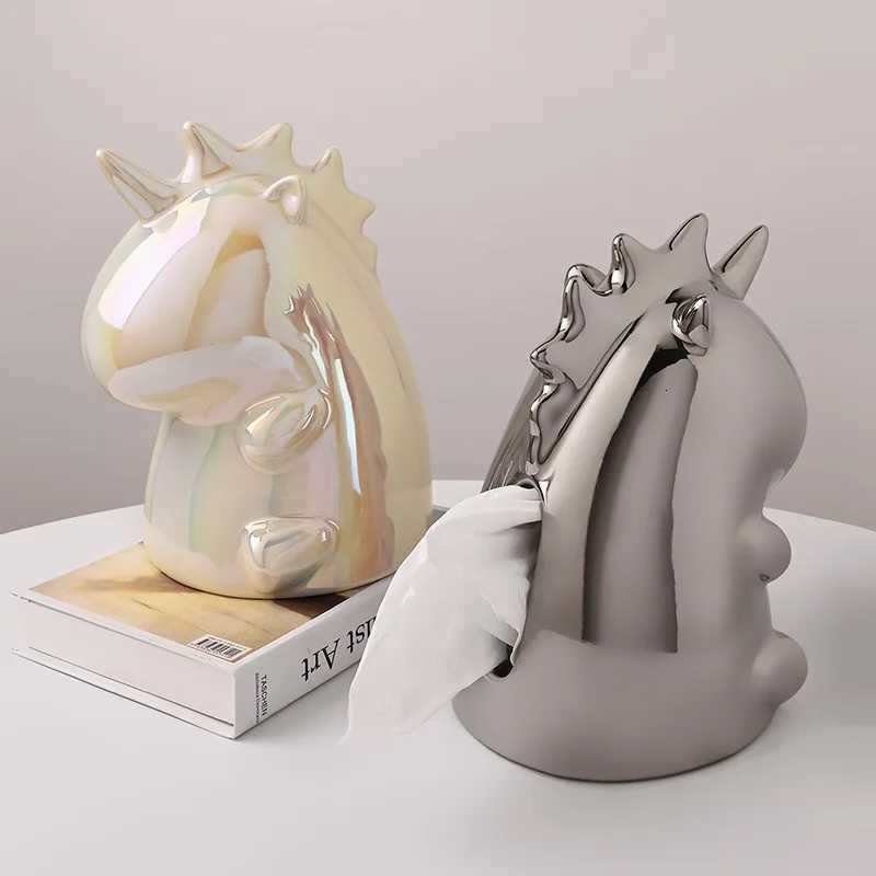 Creative INS Unicorn Ceramic Tissue Box Light Luxury He Living Ro Decoration Drawout Paper Box Y251112