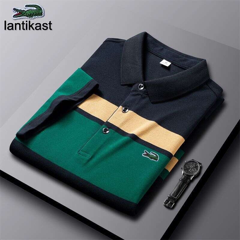 Noble Crocodile Polo Shirt Men's designer hoodie T-Shirt Summer Breathable Short LANTI KAST Sleeve Turn-Down Collar Pure Cotton Top Striped Busin