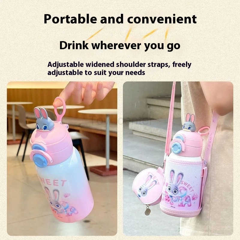 Disney Cartoon Zootopia Judy Nick Insulated Cup 316 Stainless Steel Tumbler Double lid Childrens Thermos Cup With Cover Straw H251203