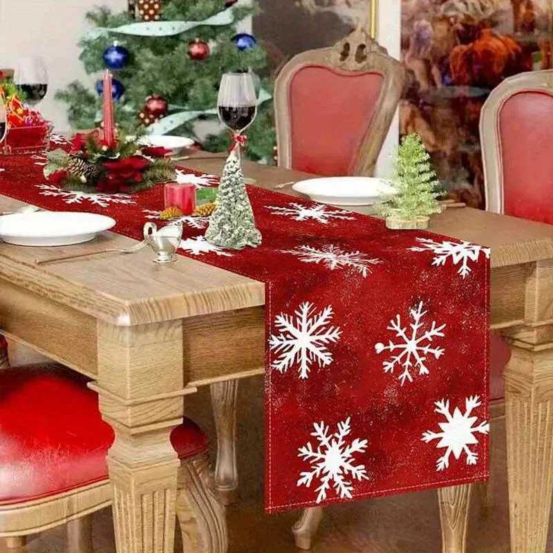 Christmas Elegant Christmas snowflake red and white table runner Christmas decoration home decor festive dining room decor seasonal home s Y251113