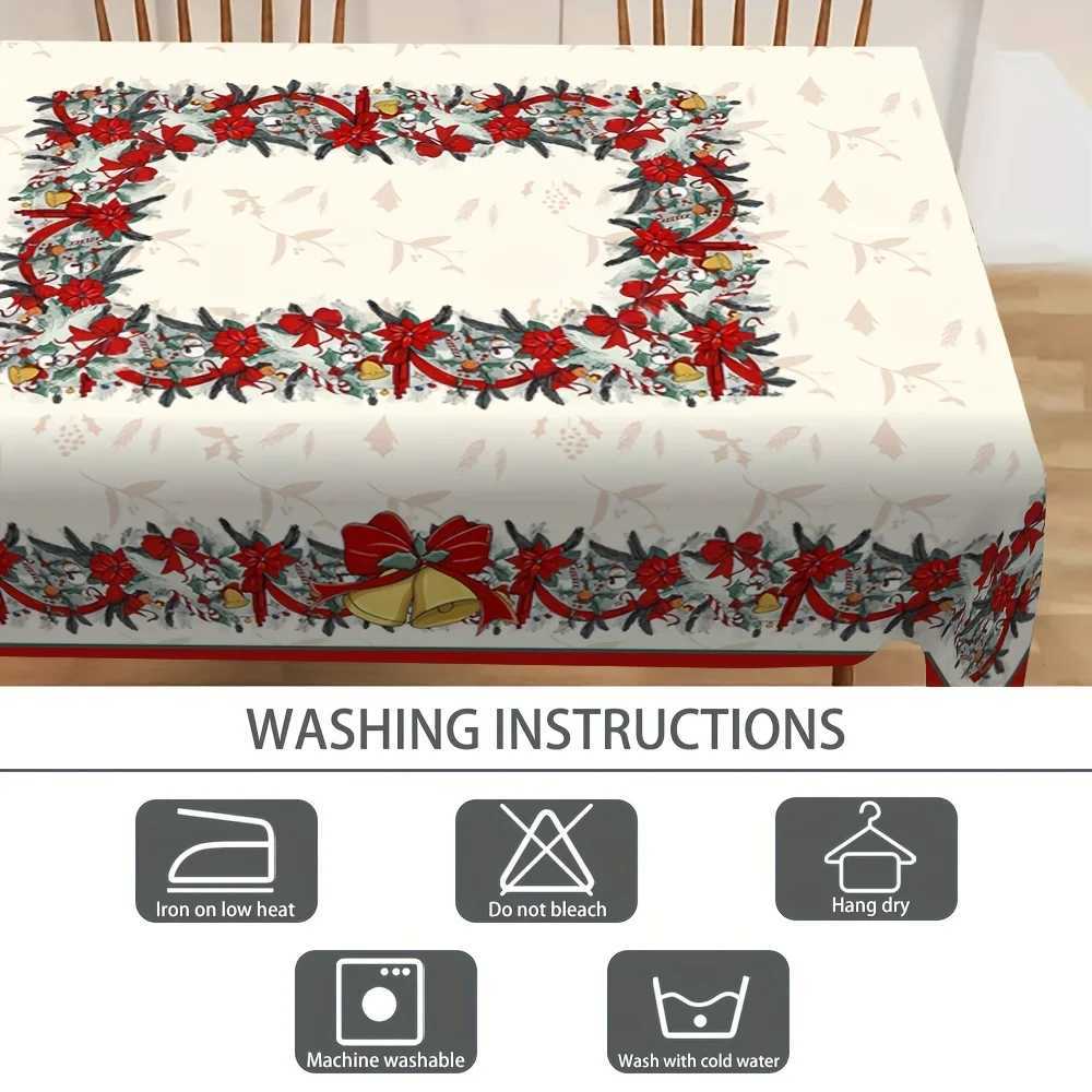 Christmas Christmas Poinsettia Holly Waterproof Tablecloth Party Table Decor Winter Xmas Kitchen Dining Tablecloth Christmas Decorations Y251113