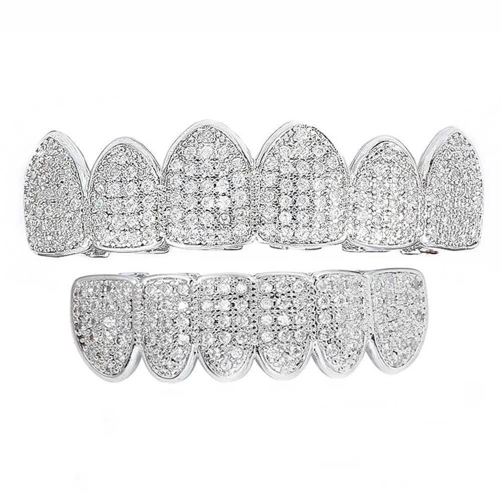 Stonefans Hip Hop CZ Studded Grillz Mens Teeth Ice Out Top and Bottom Punk Teeth Grill Teeth Hat Fashion JewelryXJ250412