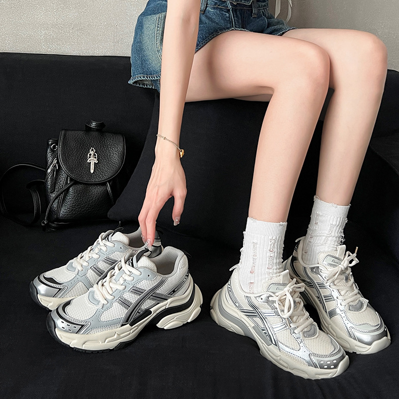 Free shipping designer thick soled shoes women black silver gray comfortable breathable wear-resisting outdoor casual shoes new