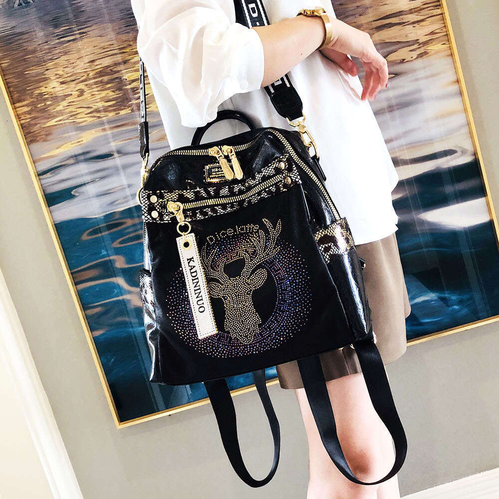 Backpack texture backpack fashion trend new soft leather hot diamond three purpose single shoulder bag