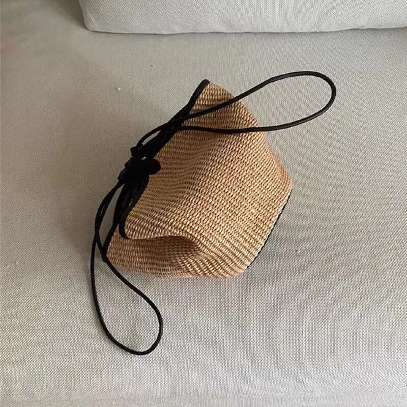Handmade Beach Bag Drawstring Bucket Composite Bags For Women Handbag Purse 2024 New In Casual Vacation Straw Weave Beach Shoulder Kq1