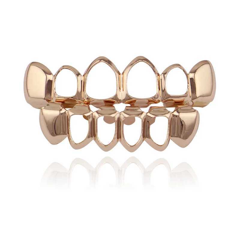 Hollow Grillz Mens Tooth Set Top and Bottom Copper Hip Hop Hat Fashion JewelryXJ250412