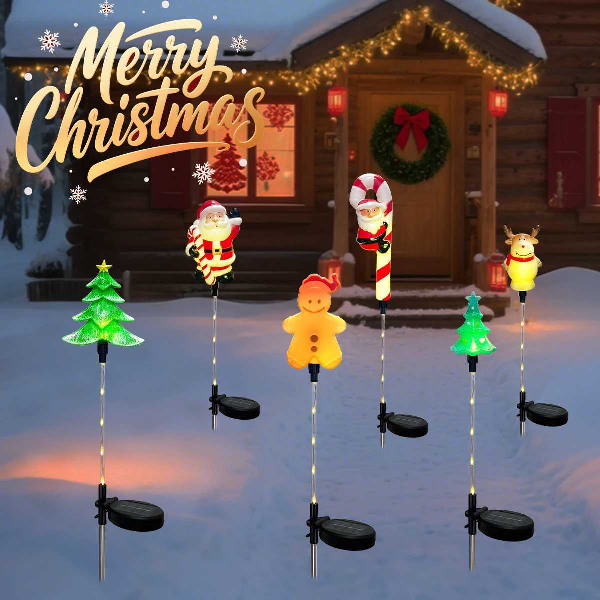 1pc Solar Christmas Garden Santa ClausElkXmas Tree Stake Lights with 8 Lighting Modes For Outdoor Holiday Lawn Christmas Decor M251113