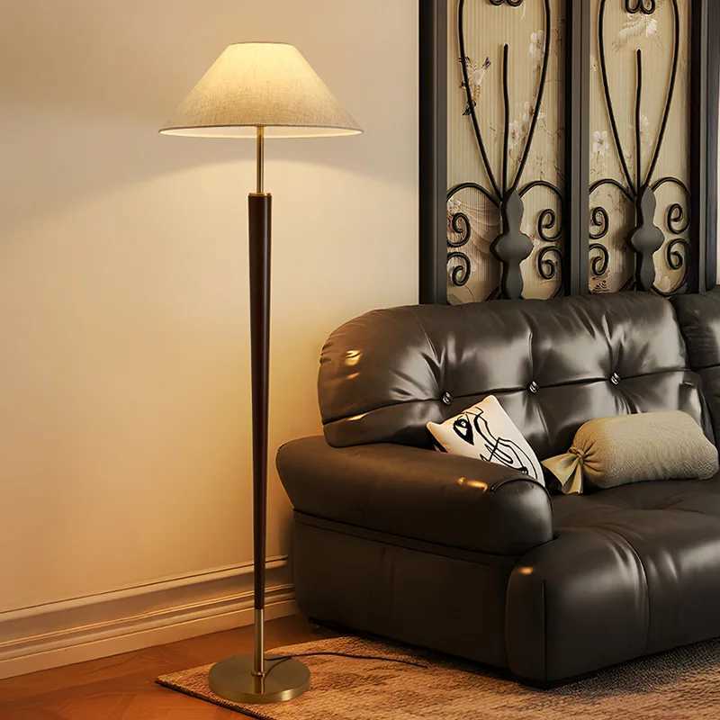 Living room vintage floor lamp WabiSabi style vintage walnut solid wood bedroom bedside table sofa side study vertical desk lampW251113