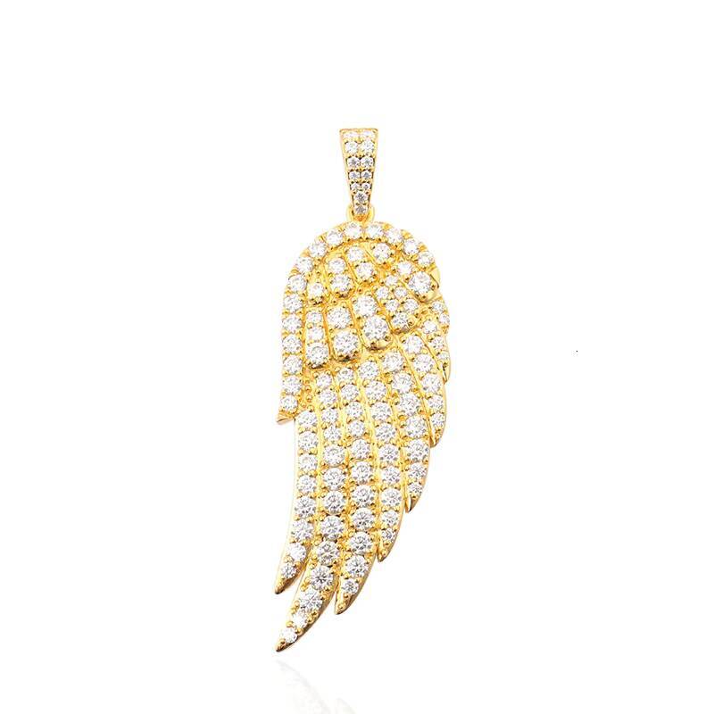 Custom 14k Yellow Gold Hip Hop Jewelry Feather Neck Pendant Round Brilliant Cut Moissanite Stone 925 Silver 10k 18k Gold Pendant