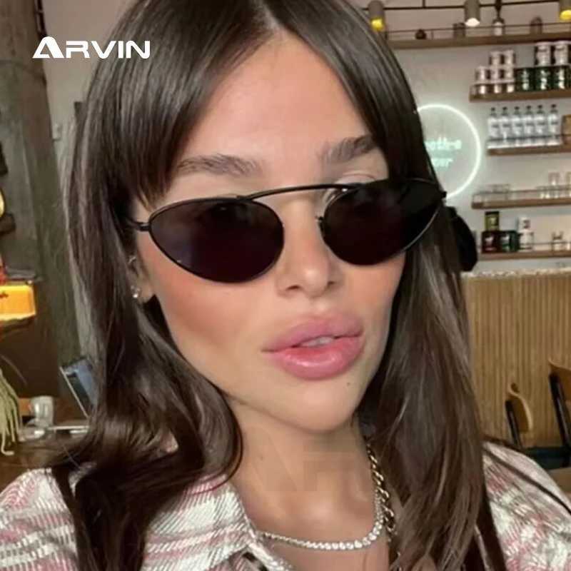 2024 New Brand Cat Eye Womens Sunglasses Fashion Metal Frame Oval Sunglasses Female Unique Elegant Black Cateye EyewearC250412