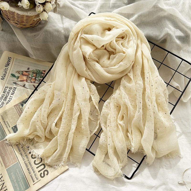 K376 Foreign trade source sequined rayon solid color scarf female cross-border scarf dirty dyed muslim rectangular headscarf wholesale