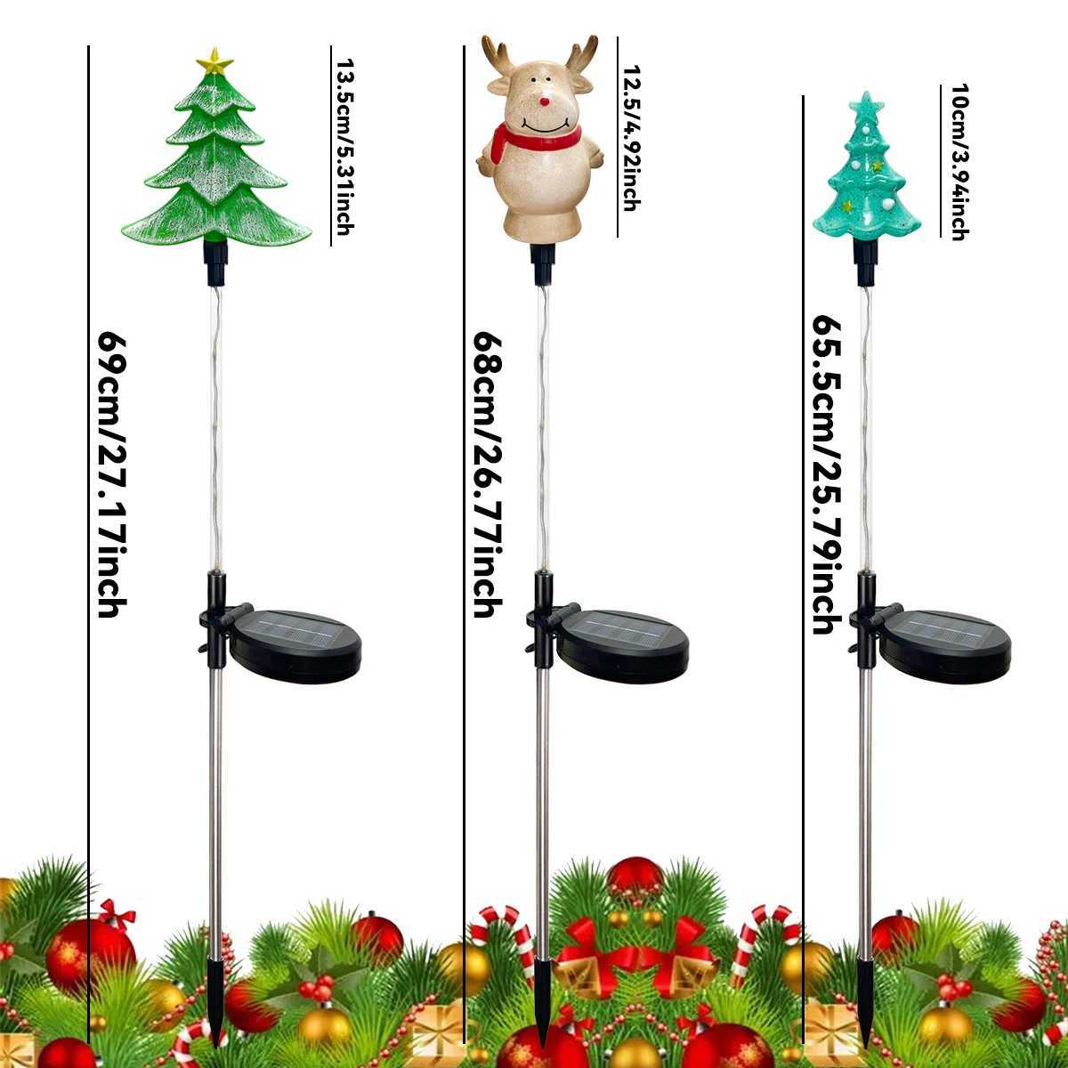 1pc Solar Christmas Garden Santa ClausElkXmas Tree Stake Lights with 8 Lighting Modes For Outdoor Holiday Lawn Christmas Decor M251113