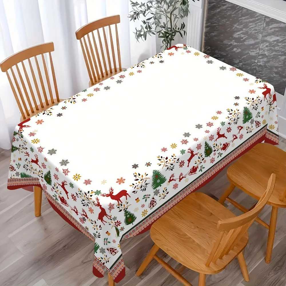 Christmas Christmas Snowflake Reindeer Waterproof Tablecloth Table Decor Winter Xmas Kitchen Dining Tablecloth Christmas Decorations Y251113