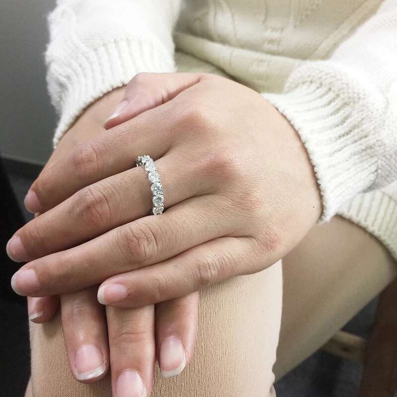 AEAW Solid Platinum 950 Luxury 4mm 5ctw D Color Engagement Ring Wedding Moissanite Full Enternity Diamond Band For Women