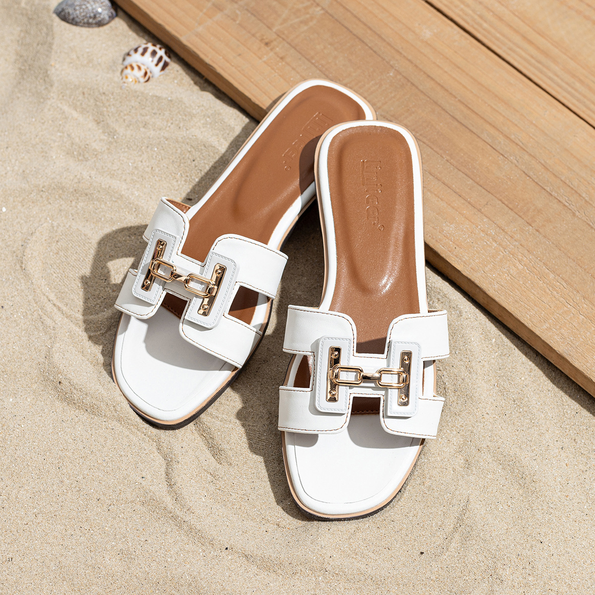Fashion Versatile Outdoor Women Slipper Flat Square Toe Slides Beach Vacation Slippers Size 34-41