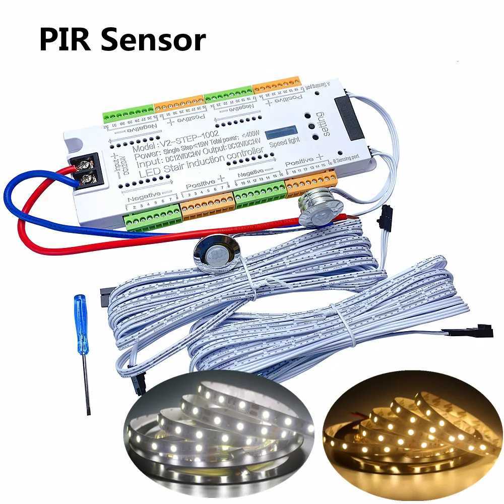 PIR Motion Sensor Stair LED Strip 12V SMD 5050 White / Warm White Lamp Tape Light 32 Ways Staircase Controller Step LED Ribbon W251112