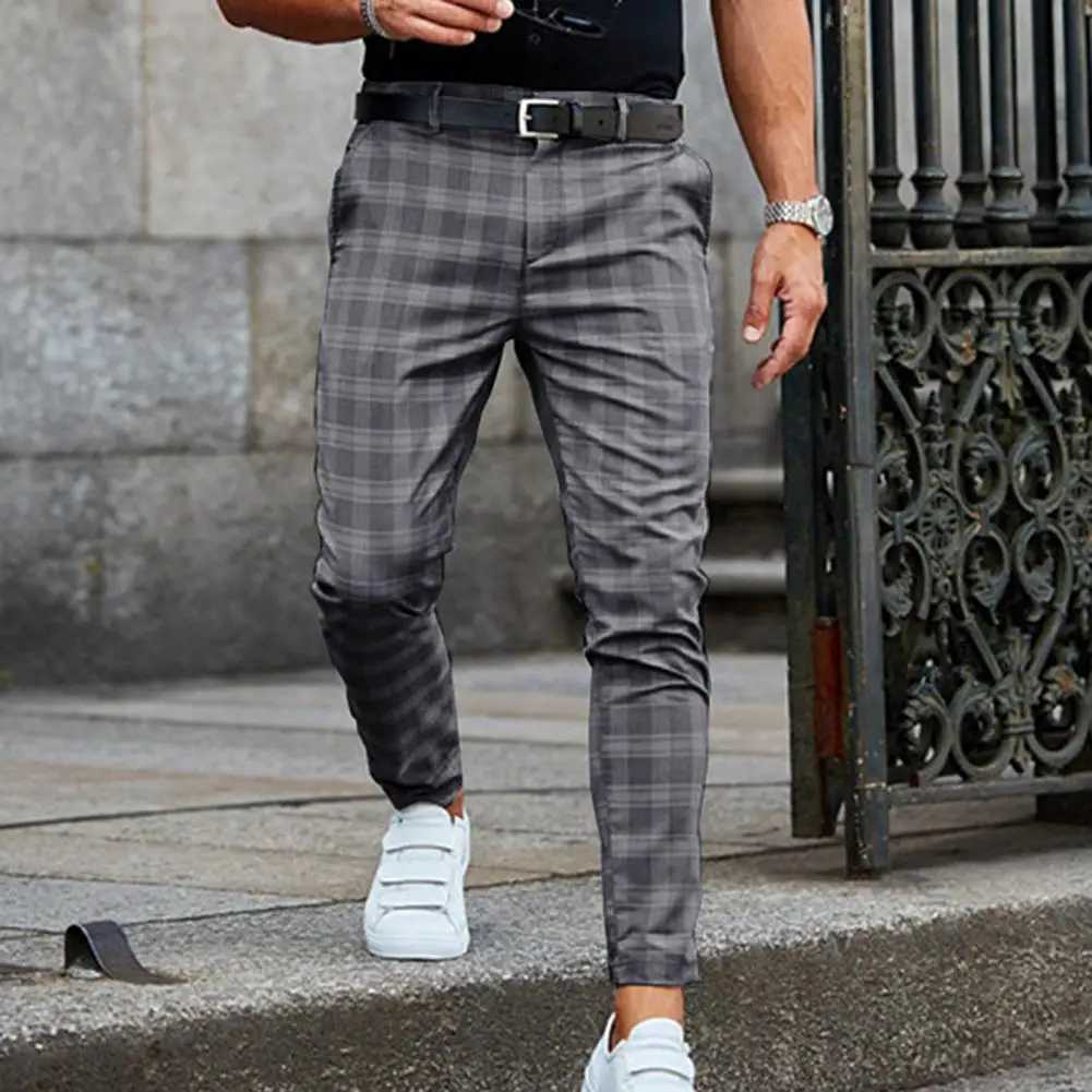 Plaid Pattern Fashion Mens Trouser Plaid Loose Autumn Retro Mens Pants Business Casual Straight Leg Slimming PantsXJ250412