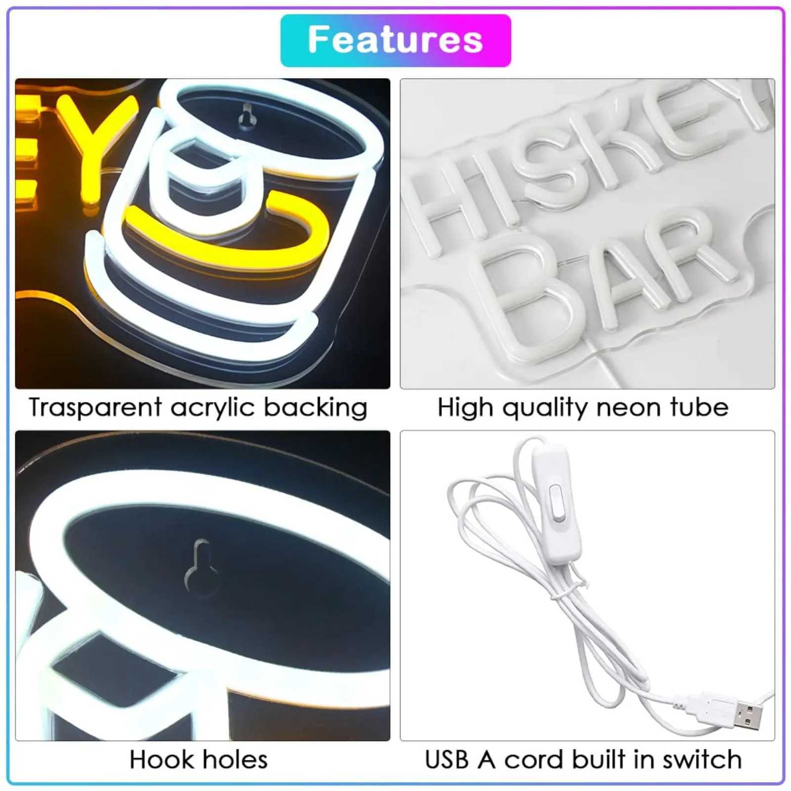 BLOEMNEO Whiskey Bar Neon Sign Neon Lights For Wall Decor Light Up Bar Signs For Home Bar Cart Restaurant Beer Cafe Bistro W251112