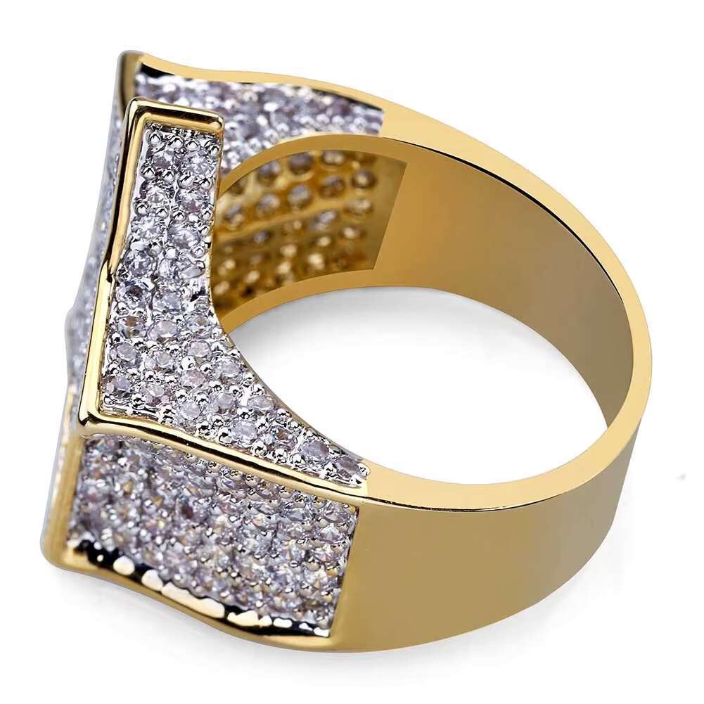 Wholesale Price Mens Stainless Steel Hip Hop Star Ring 18K Gold Plated with Two Tone Cubic Zirconia for Gift