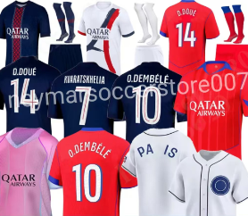Mmaillot de foot Kvaratskhelia soccer jerseys 4th JOAO NEVES HAKIMI football shirt 24 25 26 hommes BARCOLA Zaire-Emery O.Dembele PARIS Fourth