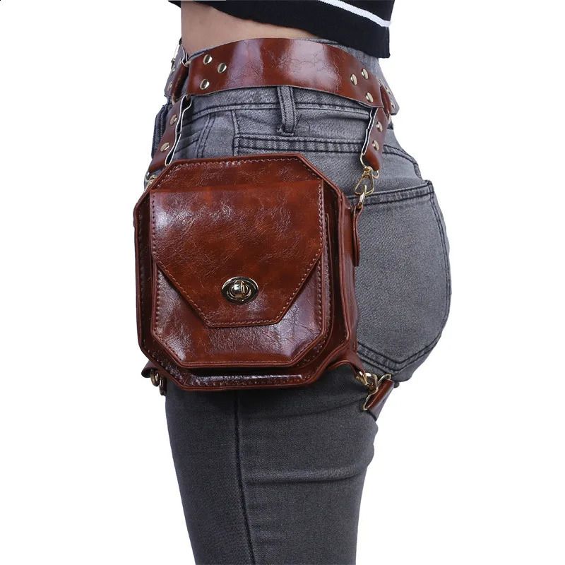Punk Retro PU waist bag casual small square hip bag suitable for womens cross body multifunctional outdoor leg phone bag 250408
