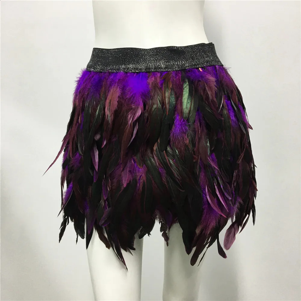 Harajuku Style Fluffy Feather Burning Festival Rave Skirts Elastic Waist Carnival Nightclub Outfit Women Mini Skirts Plus Size 250410