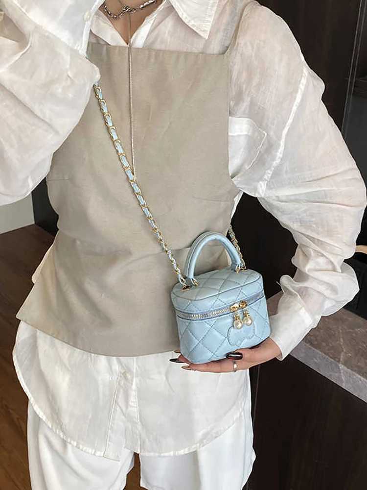 High-end Diamond Lattice Handbags Women New Pearl Zipper Versatile Commute Chain Crossbody Bags Luxury Designer Mini Lipstic BagW251112