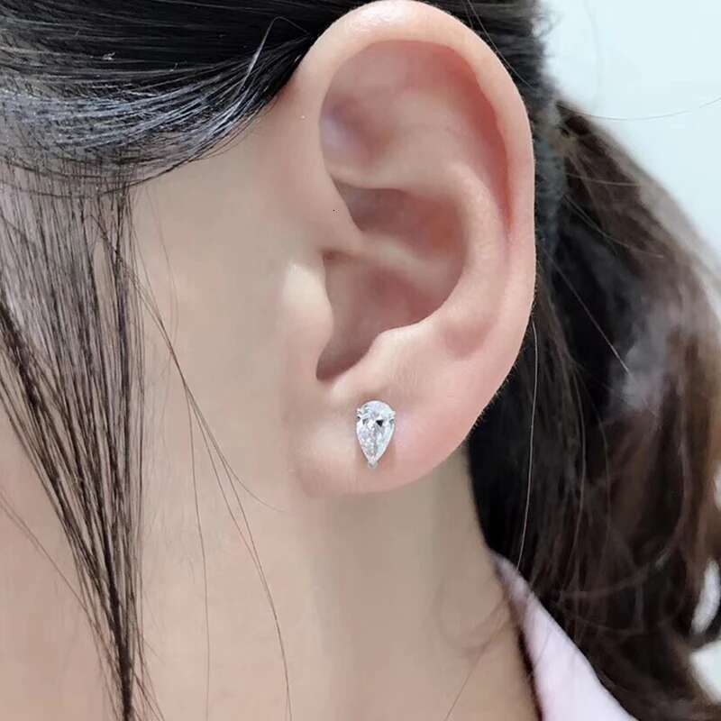 Moissanite Pear earring main stones 4x6mm 0.8ctw moissanite Push back Solid 18K White gold or silver