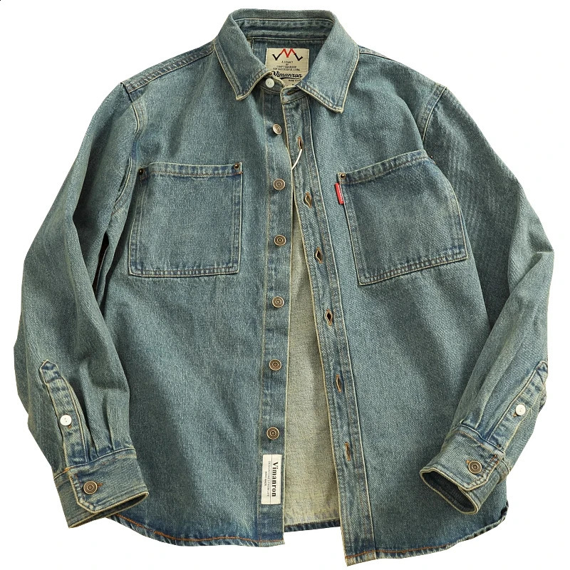 Spring American Retro Heavyweight Double Pocket Cowboy Freight Shirt Mens Simple 100 Cotton Laundry Casual Shirt Thin Jacket 250411
