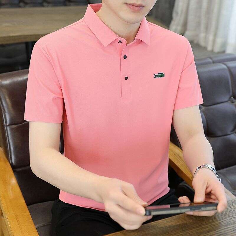 Noble Crocodile 2025 designer handbag New Polo Shirt Men's Short Sleeve High-end LANTI KAST Trendy Ice Silk Loose Turn-down Collar Striped Busine