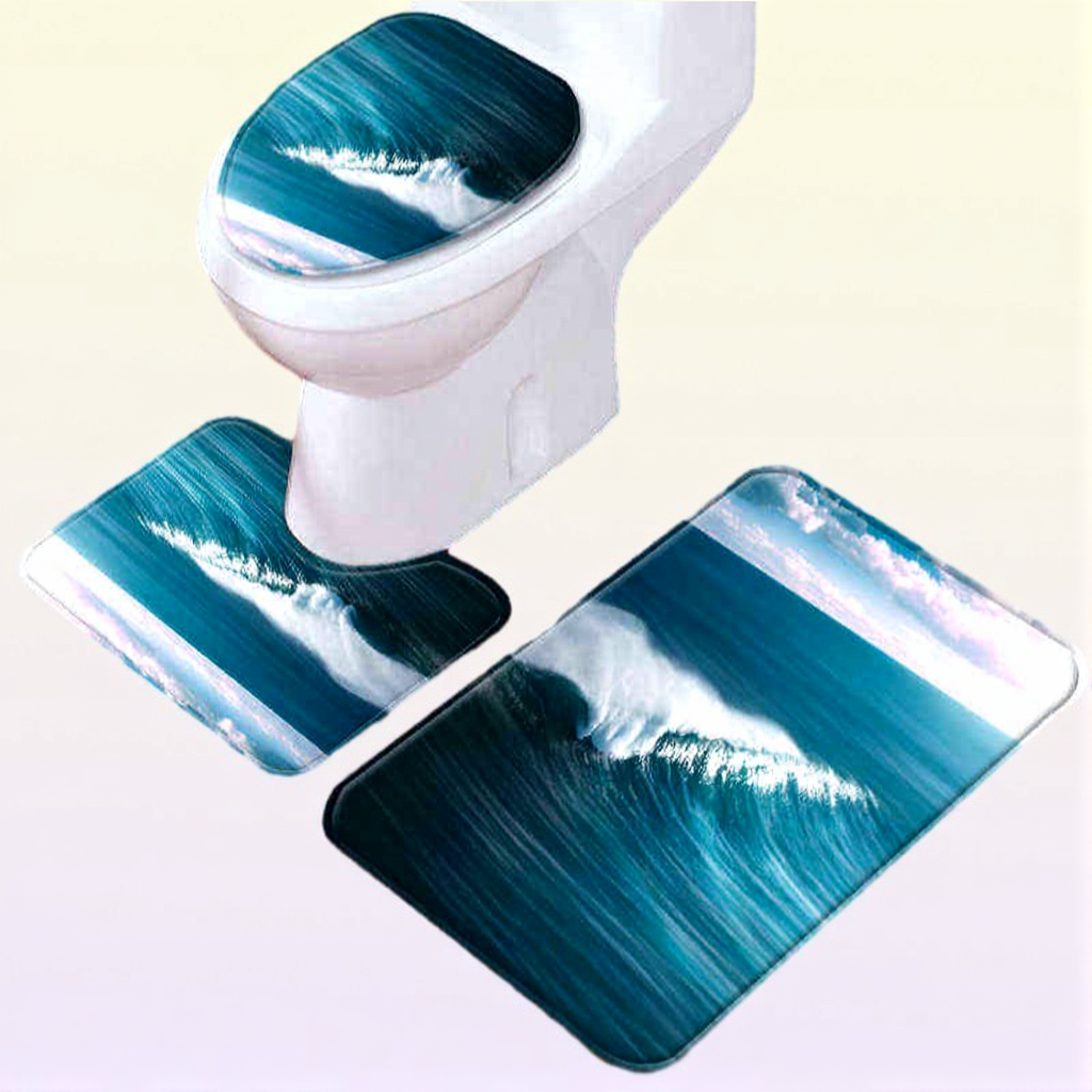 Thregost 3Pcsset Scenic Pattern Bath Mat Toilet Rug Bathroom Soft Absorbent Mats Microfiber Shower Tub Rugs Toilet Floor Carpet L