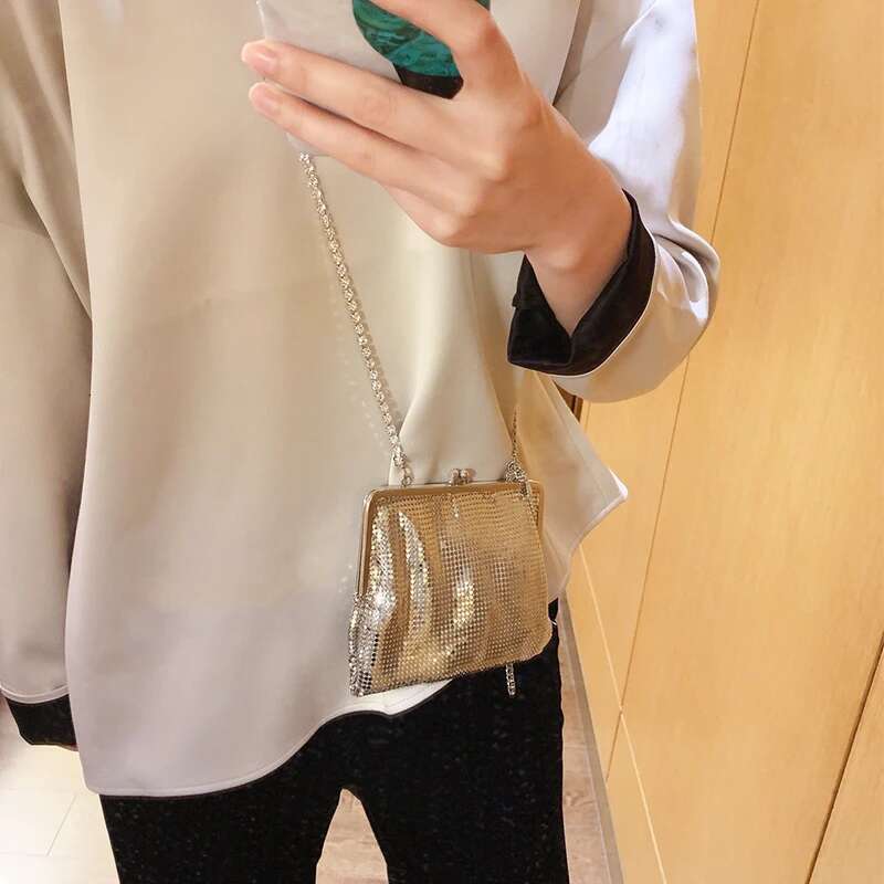 Handbag Women Designer Brand Sequin Female Clip Bucket Pu Leather Crossbody Shoulder Bag