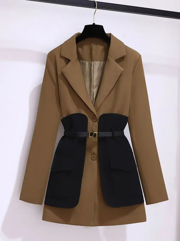 2025 Spring Belt Decorative Patchwork Jacket Blazer Casual Expansion Crying Two-piece Elegant Women Pants Suit Office Outfits 250410