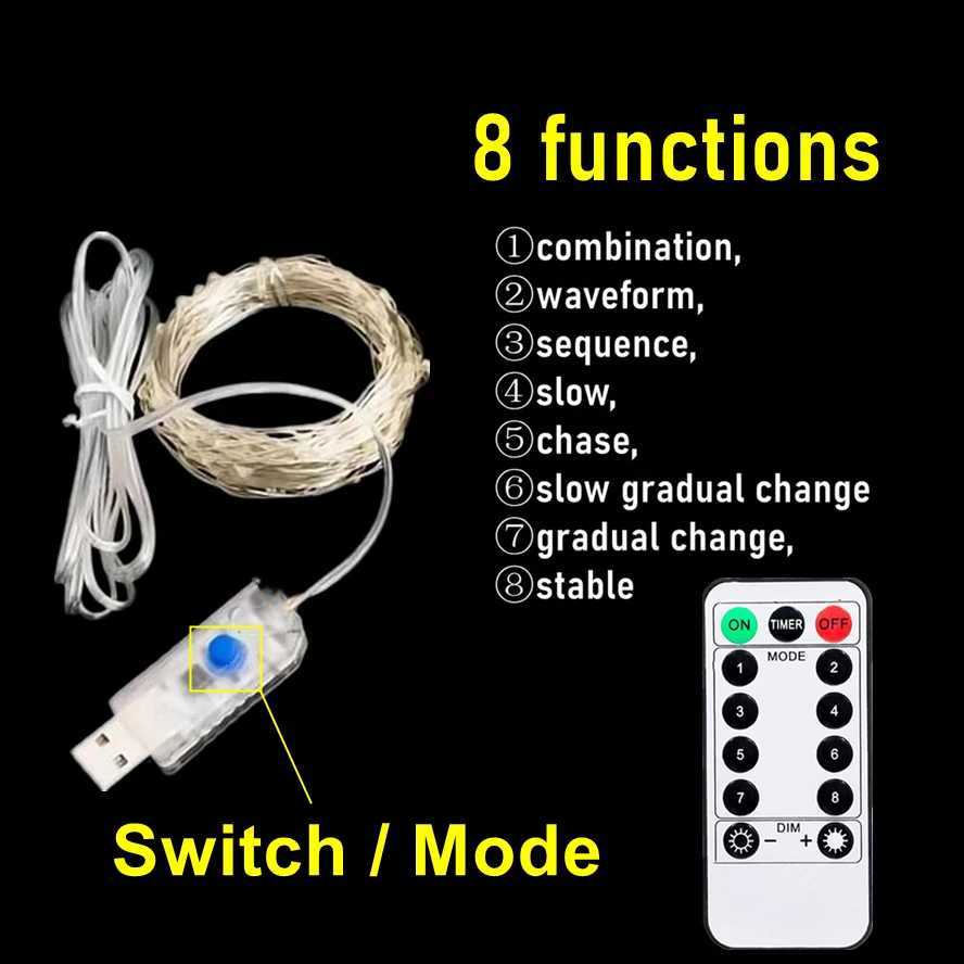 20m 10m Remote Control 8 Function LED Fairy Lights USB String Lights Christmas Garland New Year Wedding Party Garden Decoration W251112