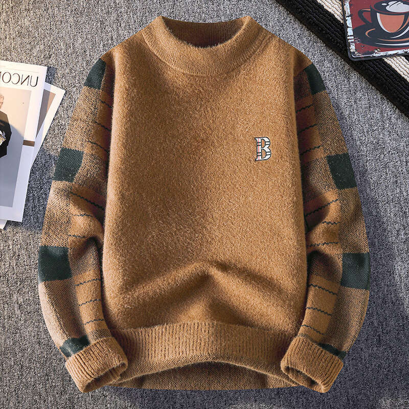Half Turtleneck Jacquard Knitted Men's Loose Fashion Mink Wool Winter New Trendy Sweater
