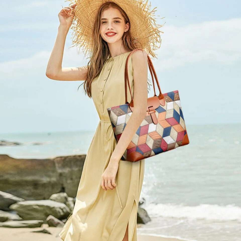 Large Capacity Patchwork Colorful Big Casual Tote Bags Women Handbags And Purses Plaid Shoulder Bag For Daily Commuting Sac