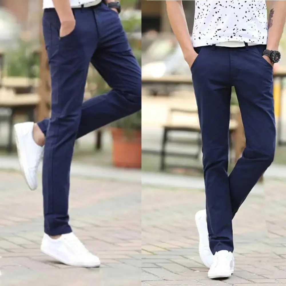Mens Spring and Autumn Pants Set Casual Solid Color Pocket Cotton Pants Mens Elastic Straight Mens Pants Large SizeXJ250412