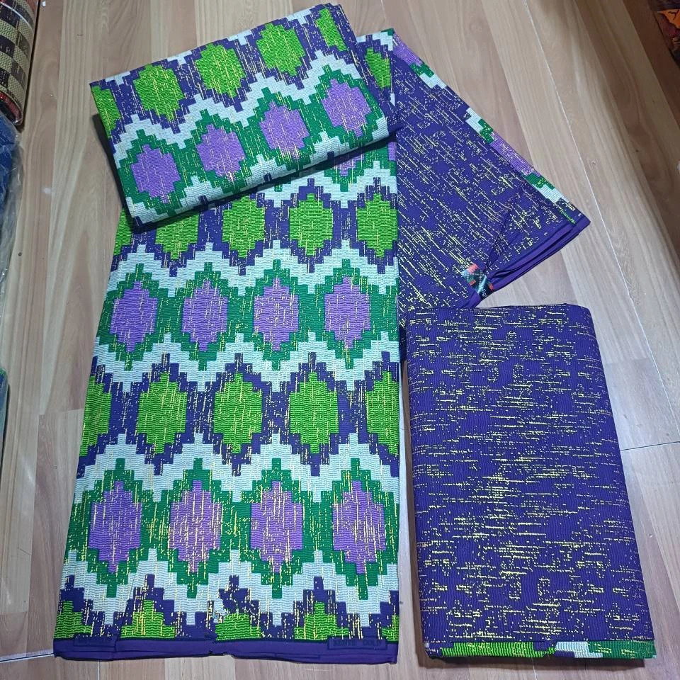 KENTE 42YARD 2024 Latest 6 Yards/lot African Fabric Gold Powder Ankara 100% Cotton Farbic For Sewing Wax Print Fabric 250407