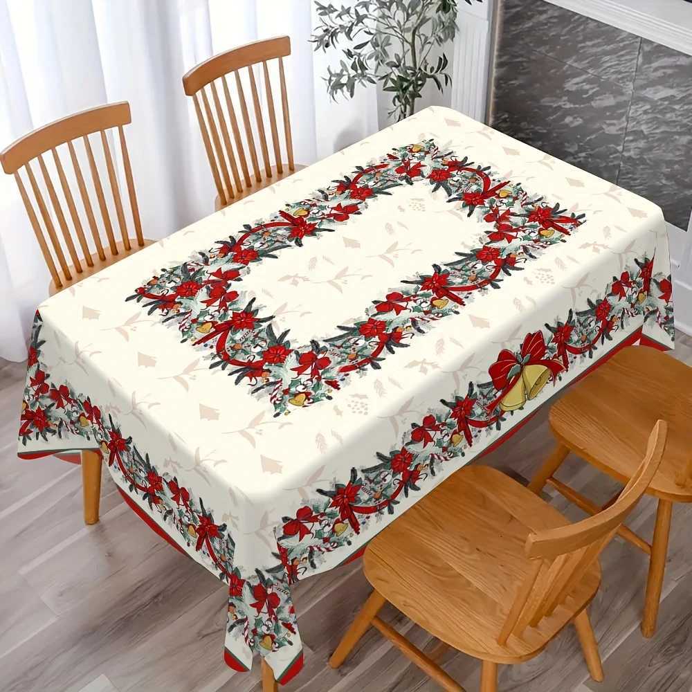 Christmas Christmas Poinsettia Holly Waterproof Tablecloth Party Table Decor Winter Xmas Kitchen Dining Tablecloth Christmas Decorations Y251113