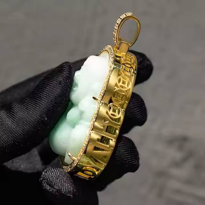 Custom Special Pendant Natural Buddha Jade 925 Silver Plated 18k Gold Micro-inlaid Moissanite Gemstones Pendant Jade Jewelry