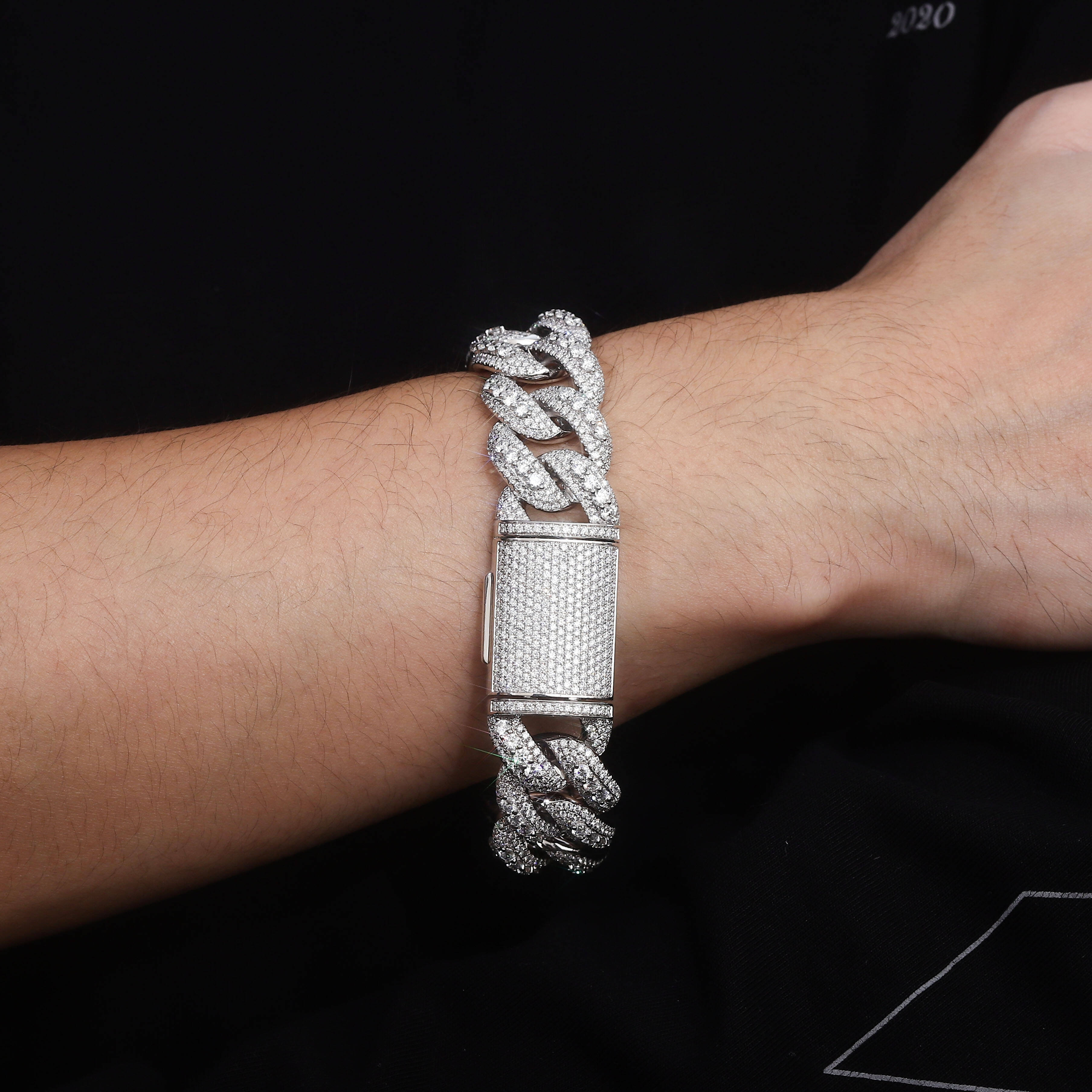 Wholesale Custom 7 8 9 Inch 20mm Cuban Bracelet Jewelry 10k White Gold Cuban Link Chain Lab Grown Diamond Cuban Link Party Use