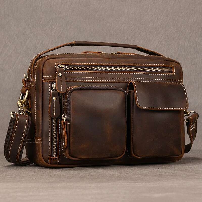 Big Shoulder Genuine Leather Crossbody Bag For Male Retro Fashion Style Men's Messenger Sg Bags With Handle Handbags